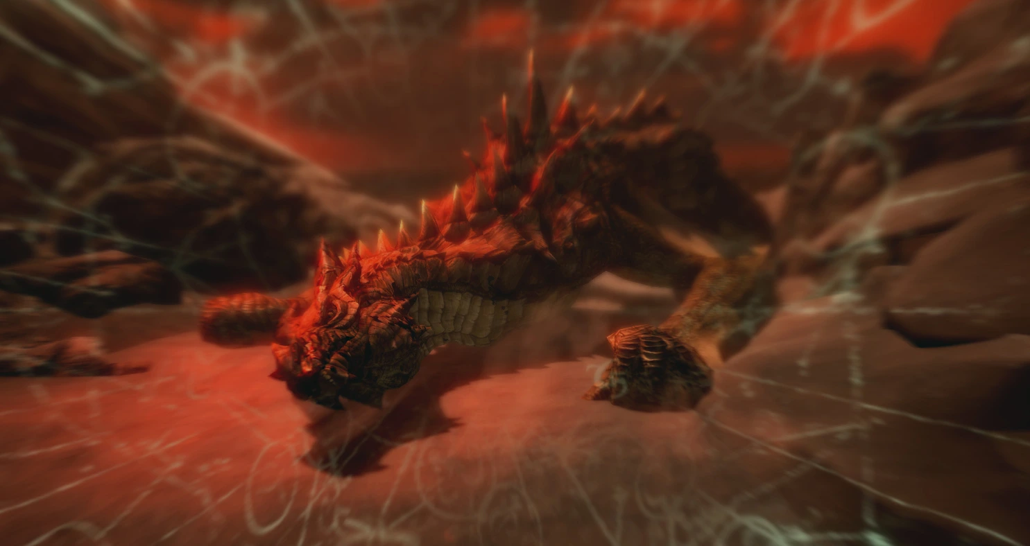 The body of a recently-killed dragon during the flashback from the ancient past