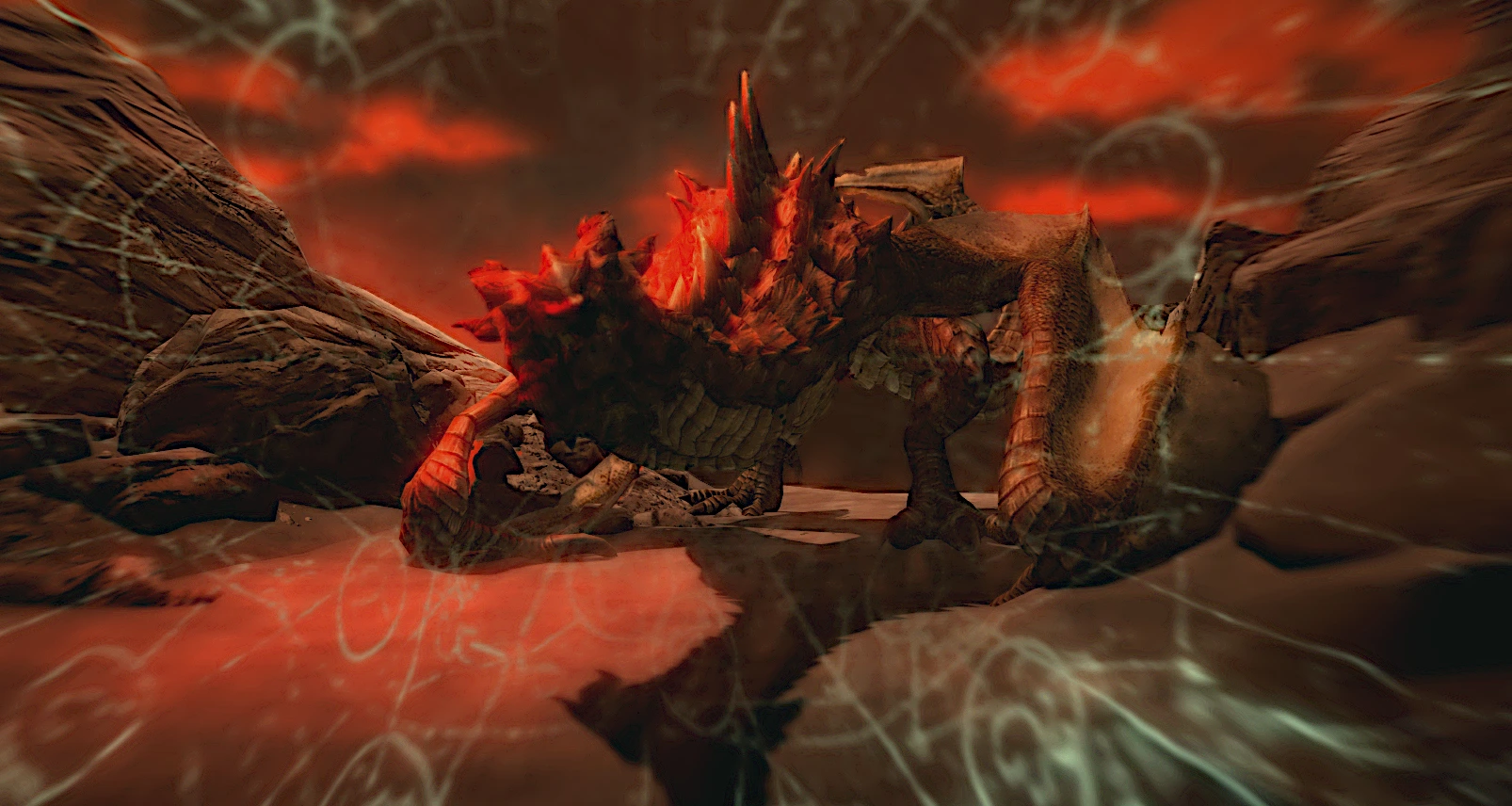 The dragon killed during the flashback to the ancient past has been resurrected and watches the player.  This is never supposed to happen.