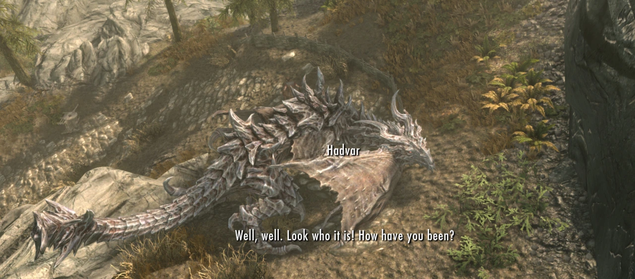 The player, in the form of Alduin, reports to Tribune Hadvar for duty