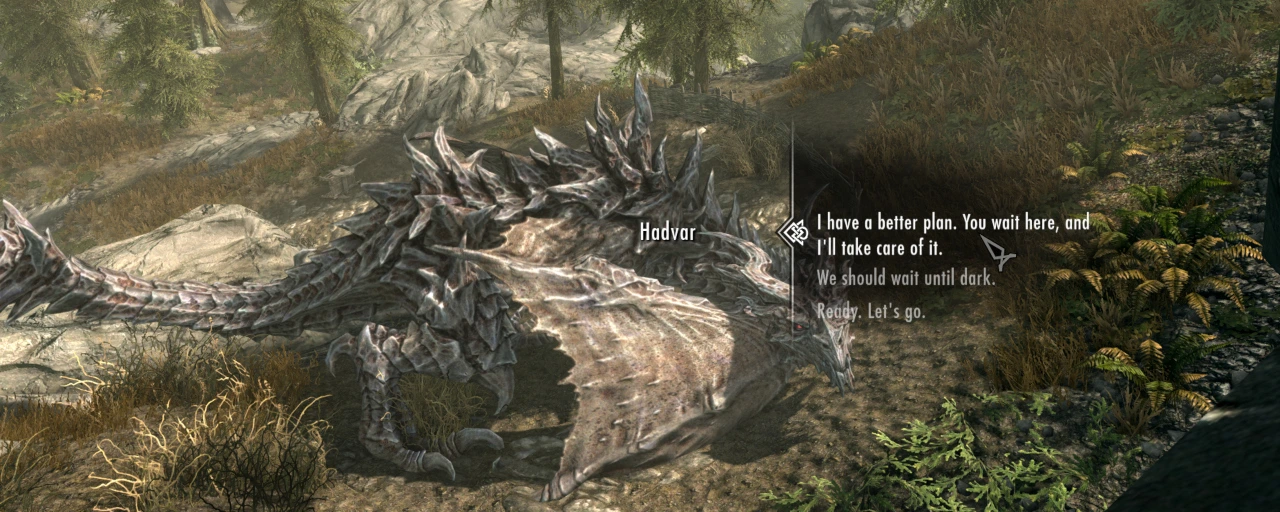 The player, in the form of Alduin, discusses plans to capture a wagon
