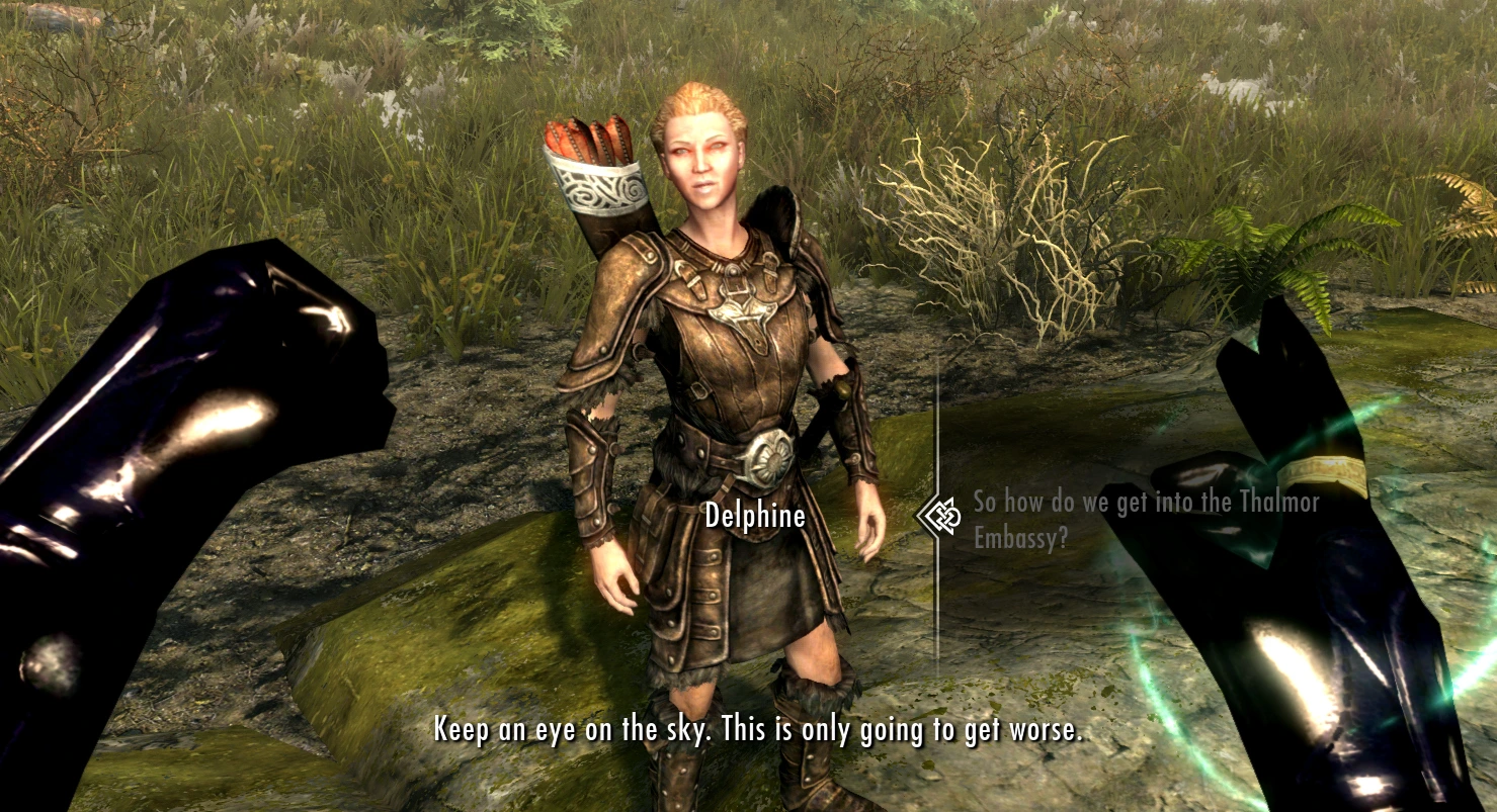 Delphine telling the player that things are only going to get worse as more dragons are revived