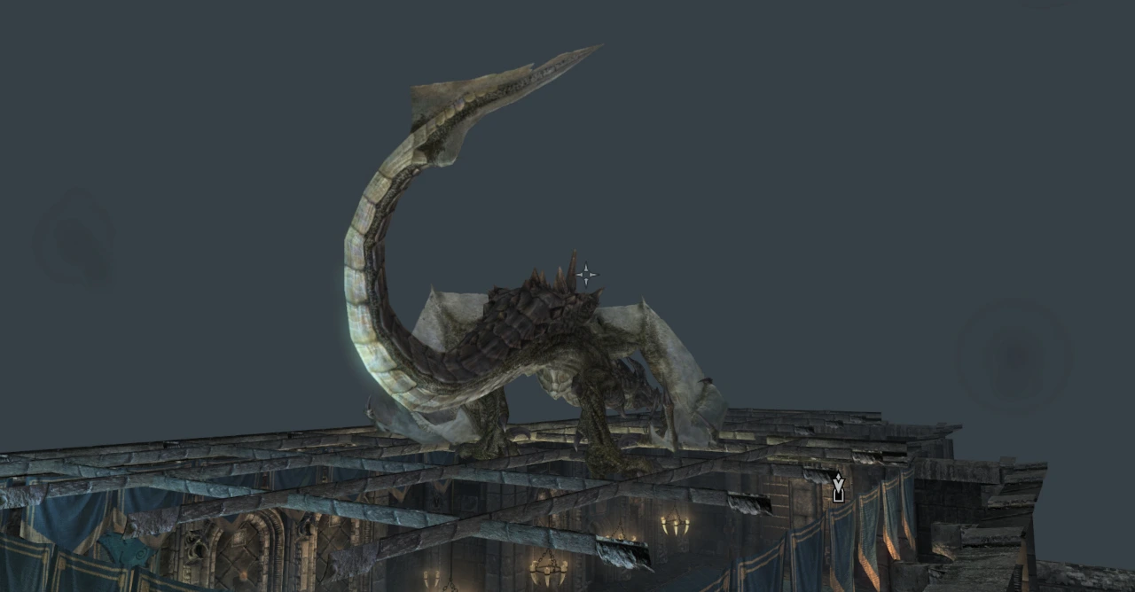 The player has turned into a dragon in Ulfric's hall.  He does not fit and is stuck in an unreal space above the ceiling