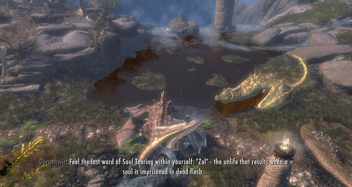 The player - a dragon - has summoned the undead necromancer dragon Durnehviir to Sovngarde