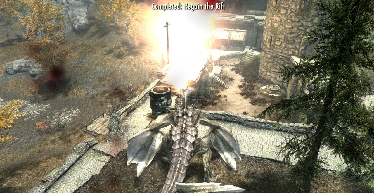 The player - a dragon - torches a bunch of rebels while capturing a fort