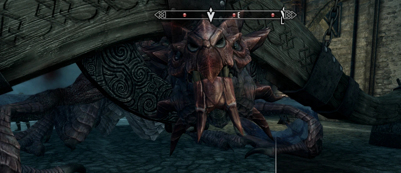 Odahviing in the dragon stocks, which look suspiciously guillotine-like