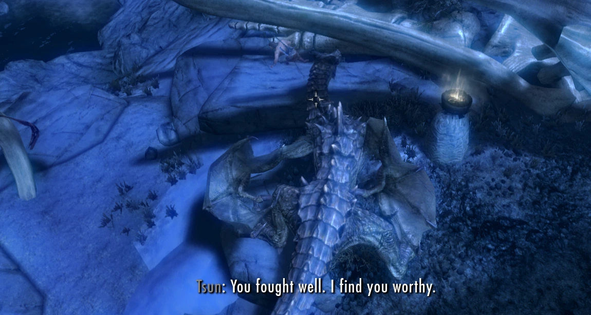 The player - a dragon - has bitten the minor god Tsun who lies gasping for breath