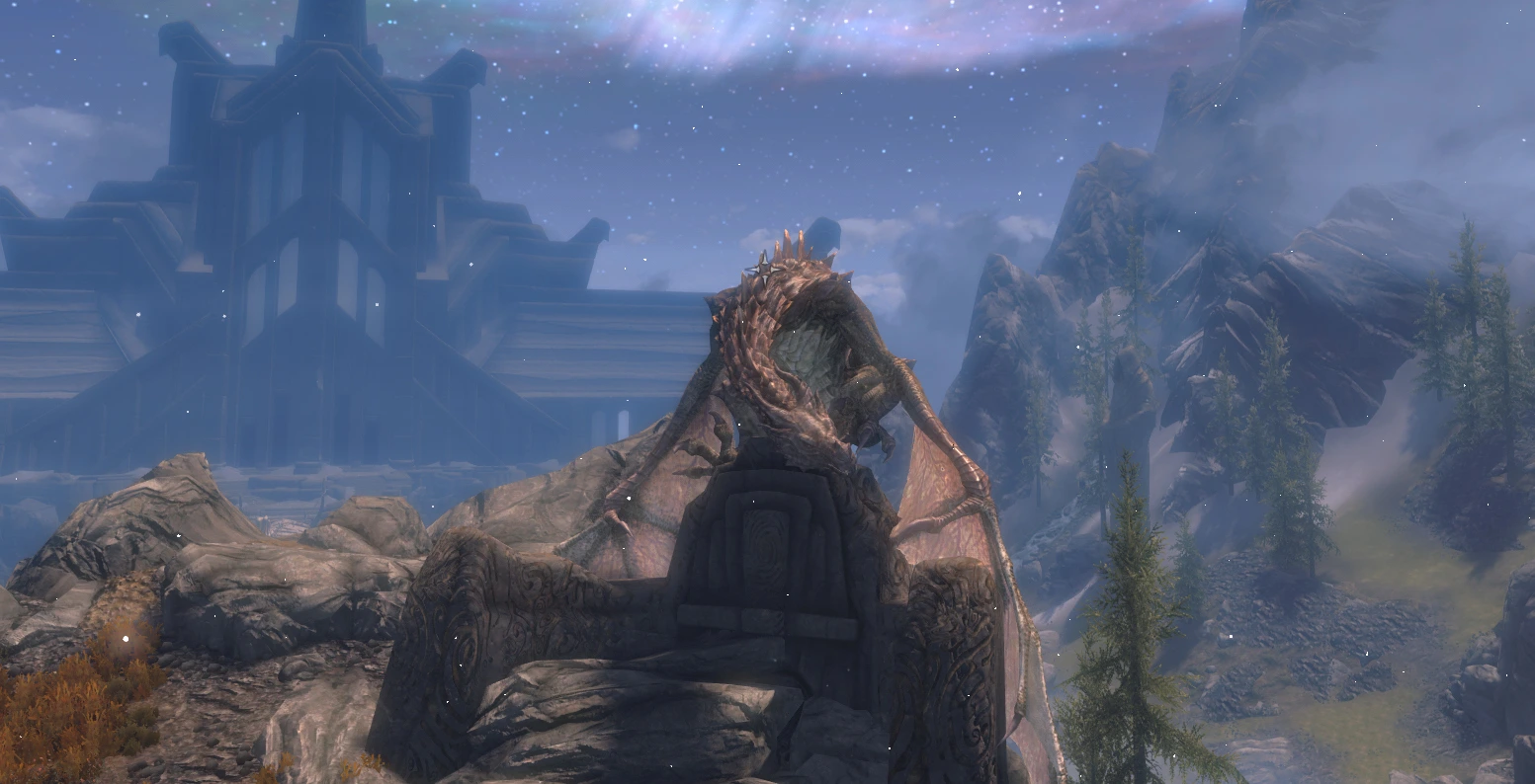 The player - a dragon - sits where the evil antagonist dragon used to sit