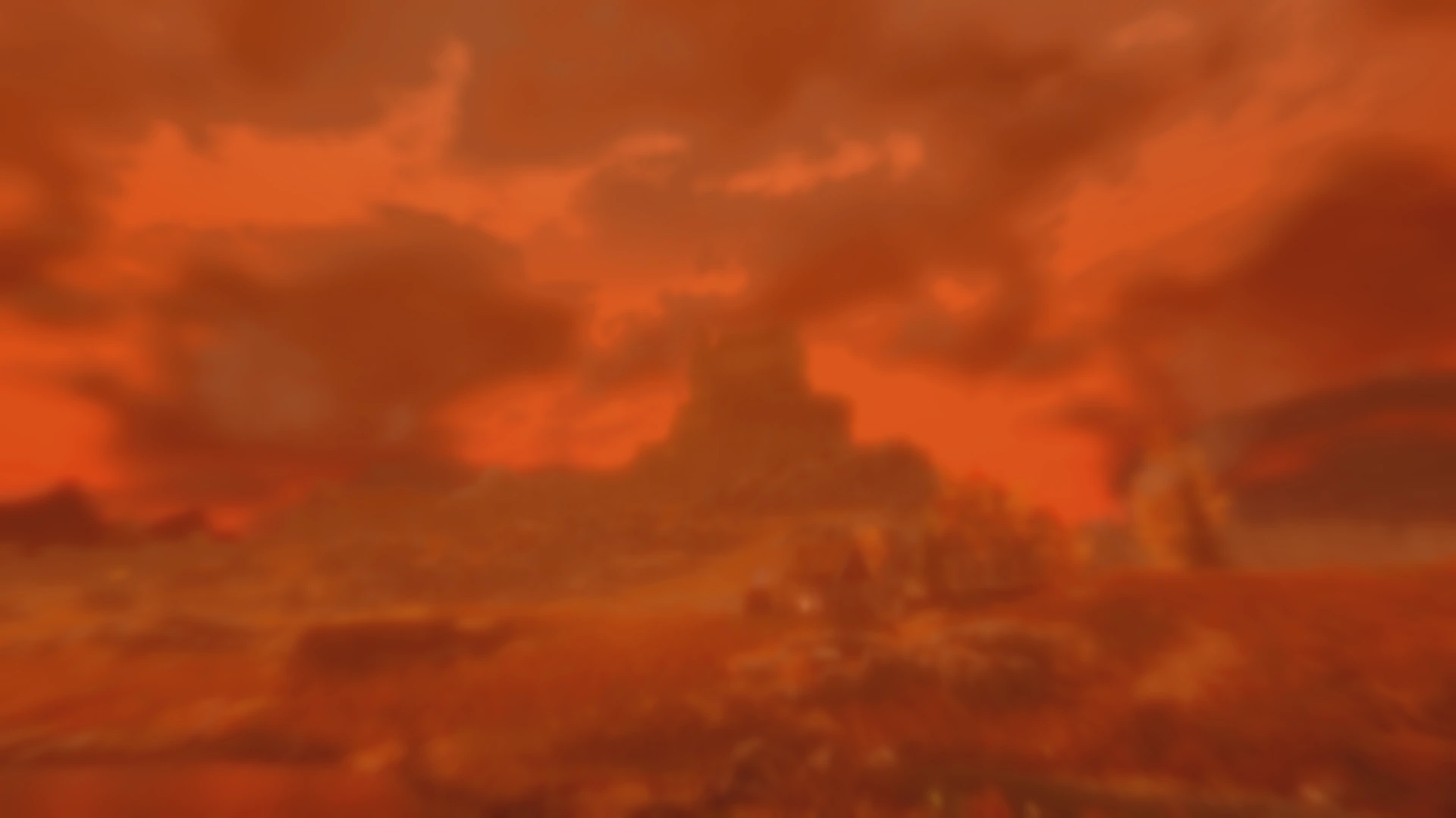 The Elder Scroll cutscene gone horrifically wrong. The player is by the river and Dragonsreach is a blurry silhouette