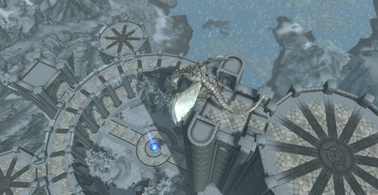 The player - a dragon - perches at Winterhold College, which he happens to be in charge of