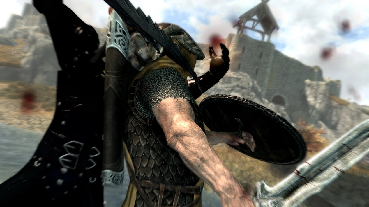 The dragonborn cuts the throat of a guard attacking his precious dragon