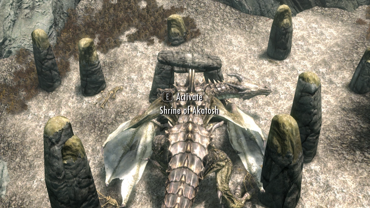 The player - a dragon - attempts to pray at a shrine to Akatosh, the dragon god